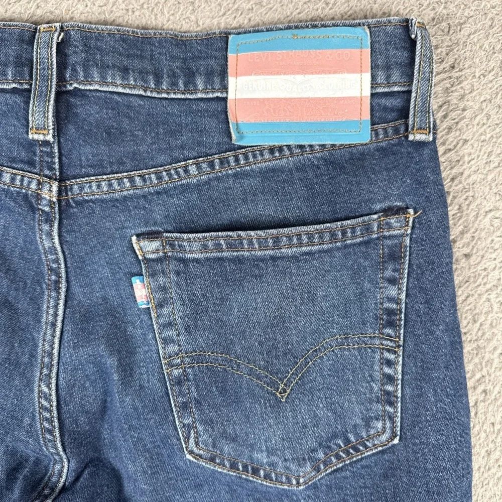 Levi's Slim Straight Dark Blue Jeans with Trans Pride Patch